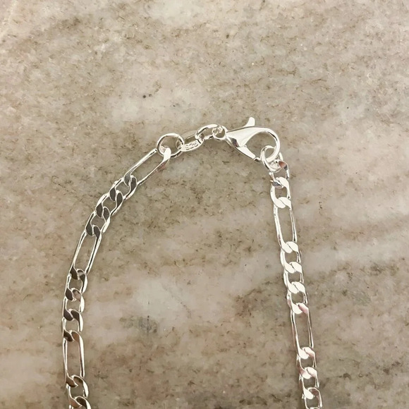 925 Sterling Silver Figaro Chain Necklace Flat Link Necklace 4 MM Links - Picture 5 of 7